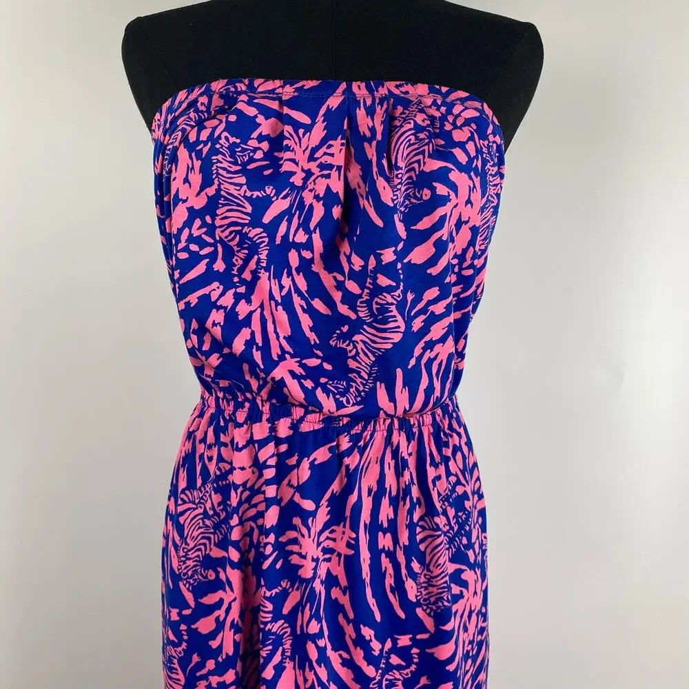 Lilly Pulitzer Windsor Strapless Mini Dress Pink Blue Pima Cotton Womens Sz XS - Picture 4 of 11